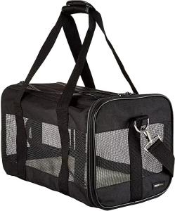 AMAZON BASICS BOLSA DE TRANSPORTE PARA MASCOTAS CON PANELES LATERALES BLANDOS, COLOR NEGRO,