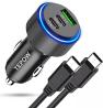 CARGADOR COCHE CARGA RAPIDA TIPO C 66W,ADAPTADOR CARGADOR COCHE USB C PD&QC3.0 3 PORT CA